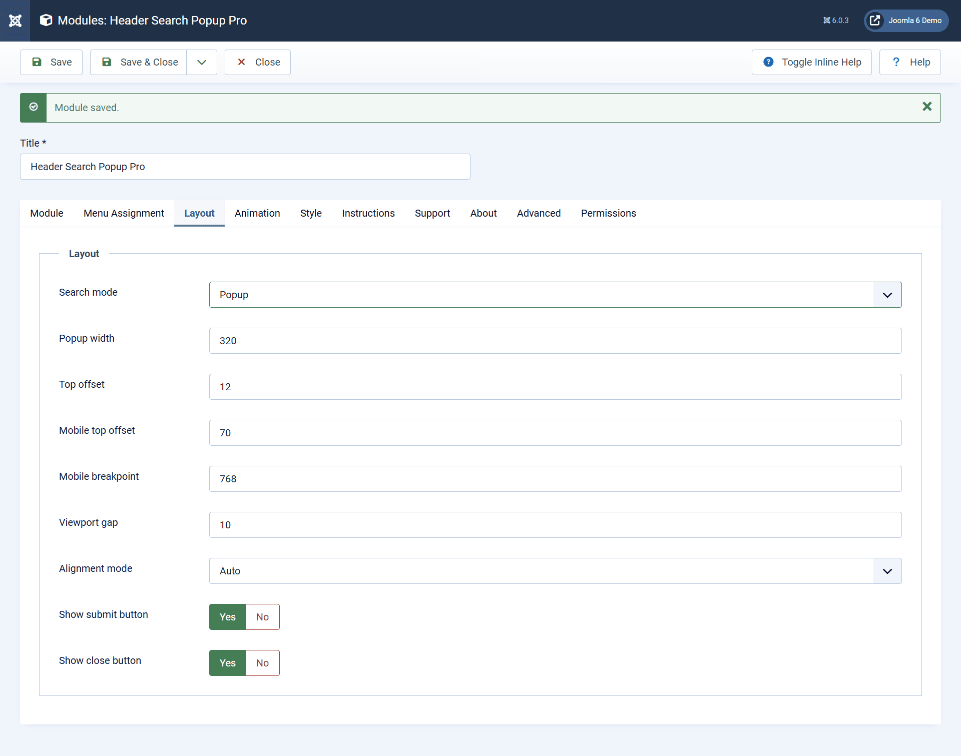 Header Search Popup Pro Layout Settings