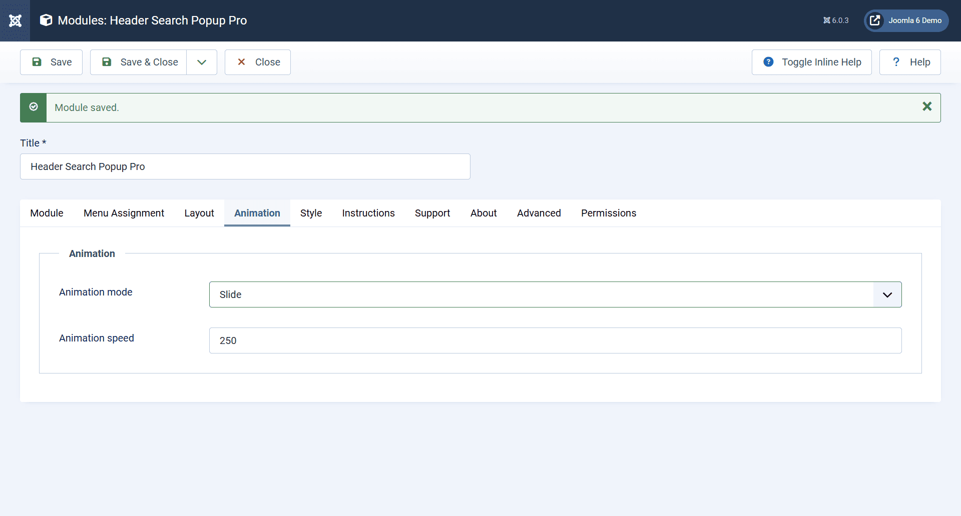 Header Search Popup Pro Animation Settings