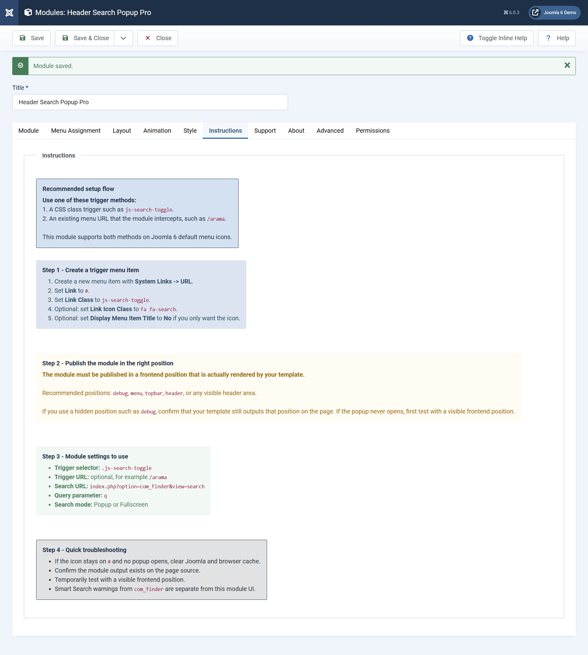 Header Search Popup Pro Instructions